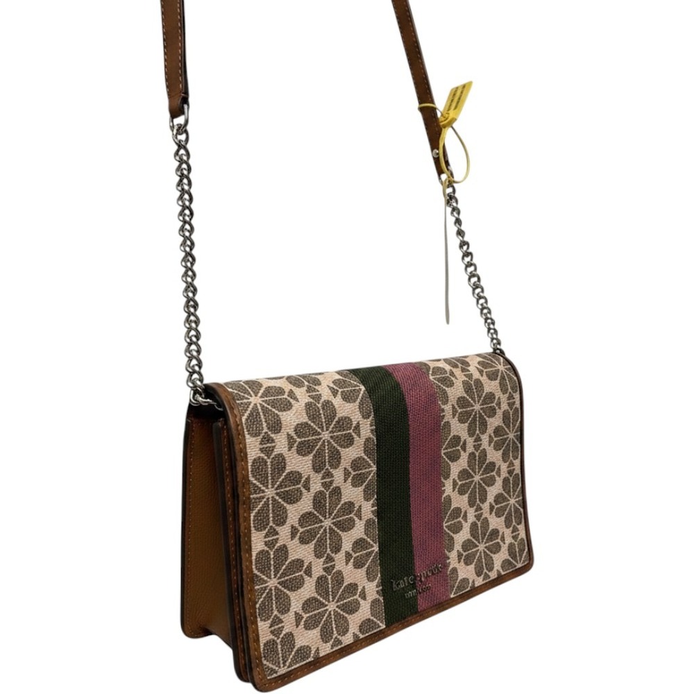 Kate Spade Flower Jacquard Stripe Crossbody Bag Pink Green Tan K4371